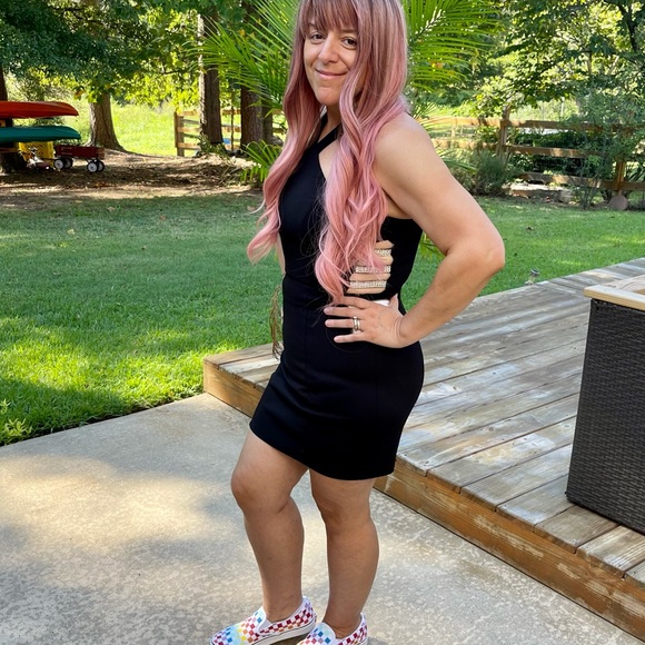 Womans black dress w/rhinestone side details. NWT - Picture 9 of 13